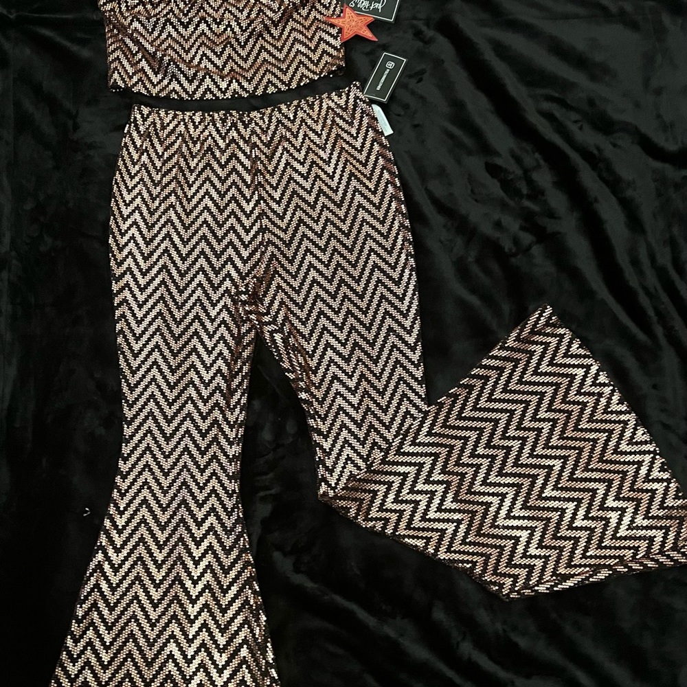NWT Bronze and Gold Tube Top and Bell Bottom Pants
